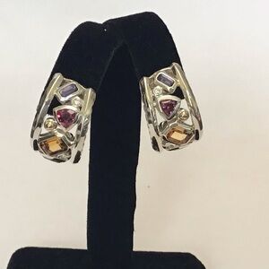 David Yurman Silver and 18K Gold Novella Mosaic Shrimp Earrings NWT